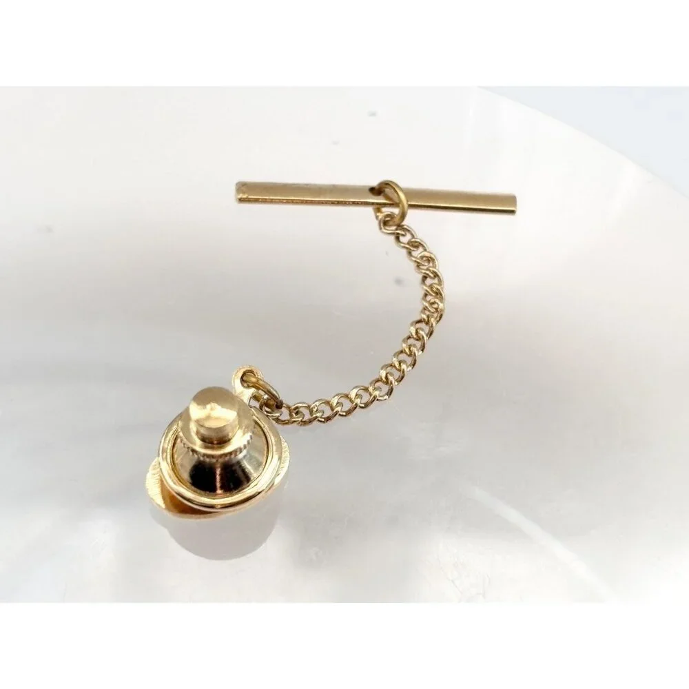 Oval Shaped Matte & Polished Gold Toned Vintage Men's Tie Tack